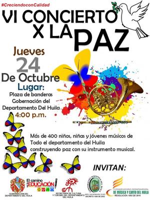 Cultura Departamental presentará este jueves Concierto por la Paz en Neiva
