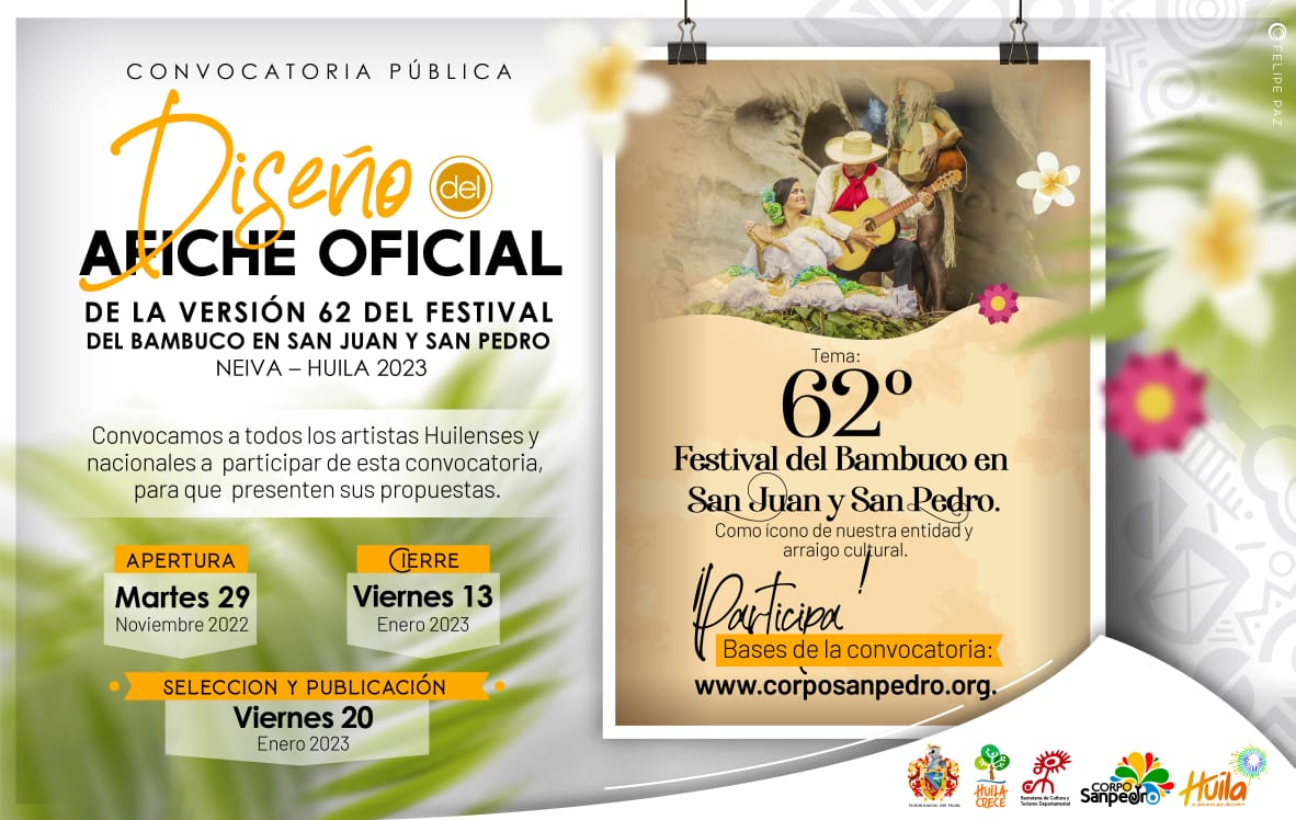 Abierta convocatoria pública para el diseño del afiche oficial de la versión 62 del Festival del Bambuco en San juan y San Pedro